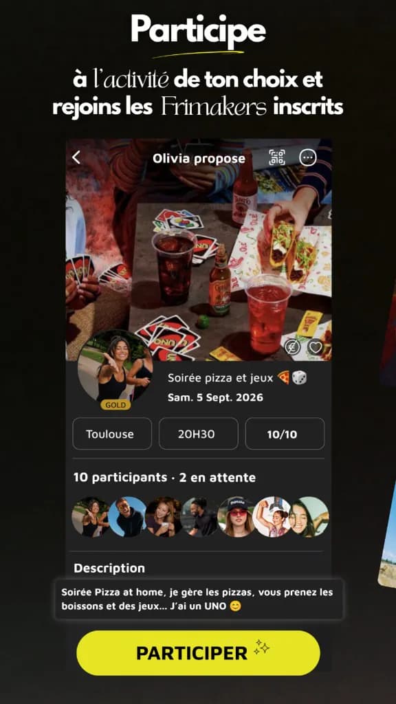 Écran de l’application Frimake